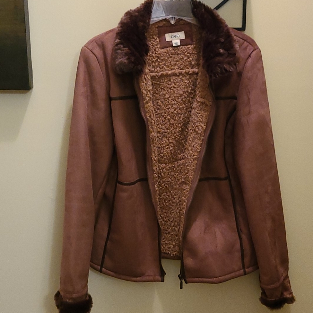 Faux Fur Leather Sheepskin Coat Jacket Two Tone Cato - Picture 3 of 10